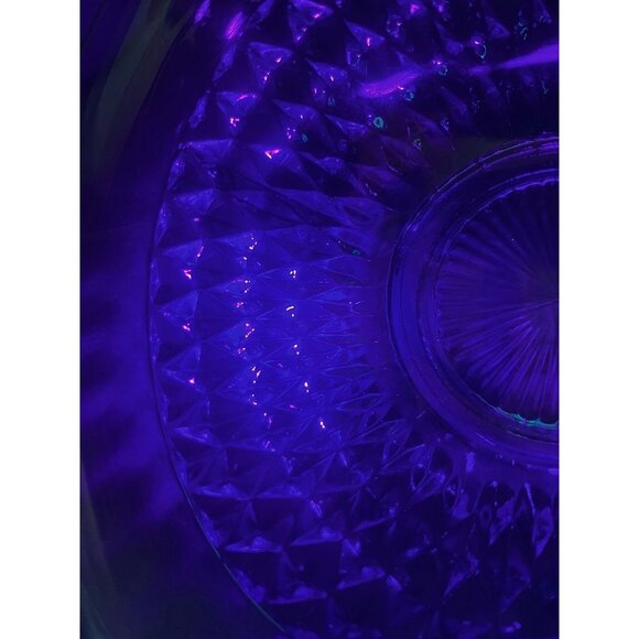 Vtg Aqua Turquoise Blue Tiera Indiana Glass Basket Diamond Point Large Glows - Picture 5 of 11